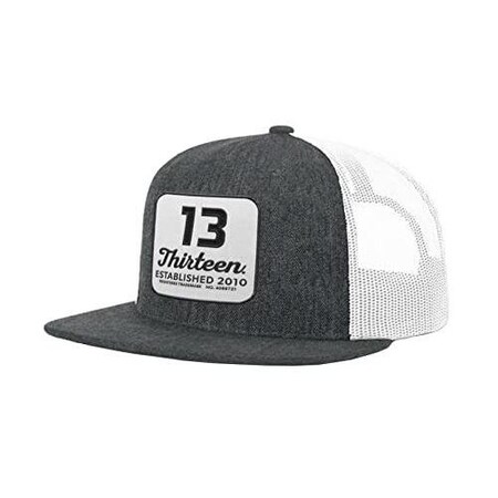 13 Fishing Silver Fox, Flat Brim, Snapback Hat, Gray WWhite Square 13 Patch, Mid Profile, Mesh Back HFB7